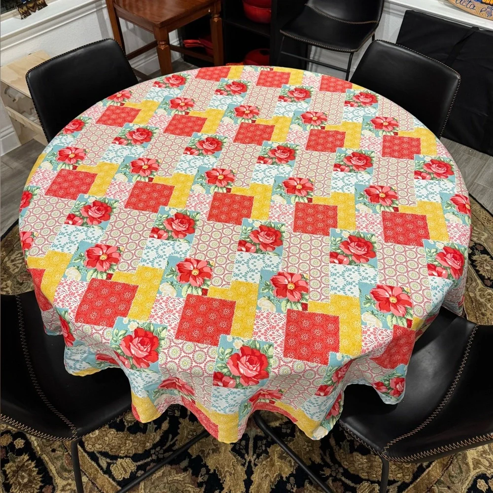 The Pioneer Women Round Floral Patchwork Style Tablecloth- size 68-70” Round - Picture 1 of 6
